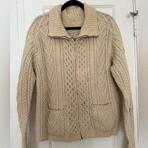 Aran Sweater, zip-up, heavy wool sweater